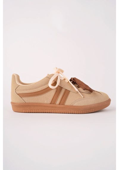 Muggo Huxley Çift Bağcıklı Günlük Kadın Sneaker Spor Ayakkabı Bej