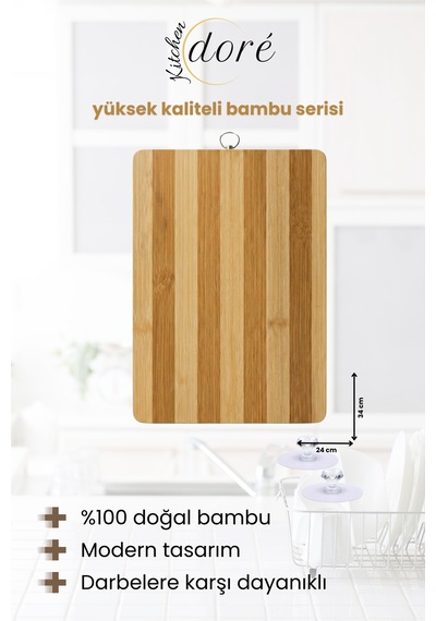 Bambu Kesme Tahtası 24 X 34 Cm Kesim Panosu Ekru