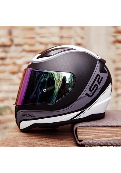 Şeffaf + Koyu Mavi Vizörlü + Ls2 Rapid Deeper Full Face Motosiklet Kaskı Beyaz - Siyah