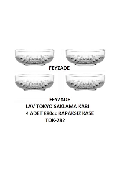 Feyzade Tokyo Saklama Kabı 4 Adet 880cc Kapaksız Kase Karışık