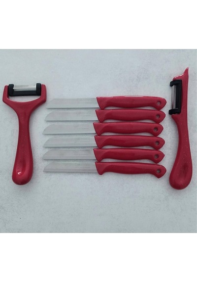 Solingen 6'lı Meyve-sebze-doğrama Bıçağı Ve 2'li Soyacak 8'li Set Kırmızı Metal