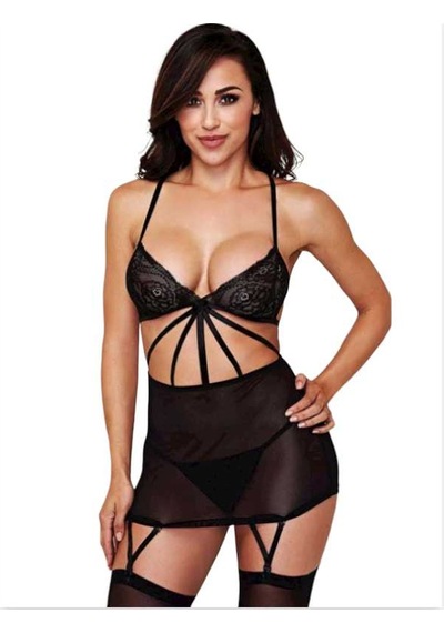 Büyük Beden Siyah Dantelli Jartiyer Takım Renk / Beden: Siyah / 4xl Çok Renkli