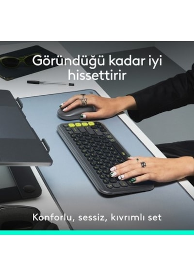Logitech Pop Icon Kablosuz Bluetooth Sessiz Türkçe Q Klavye Ve Mouse Seti,