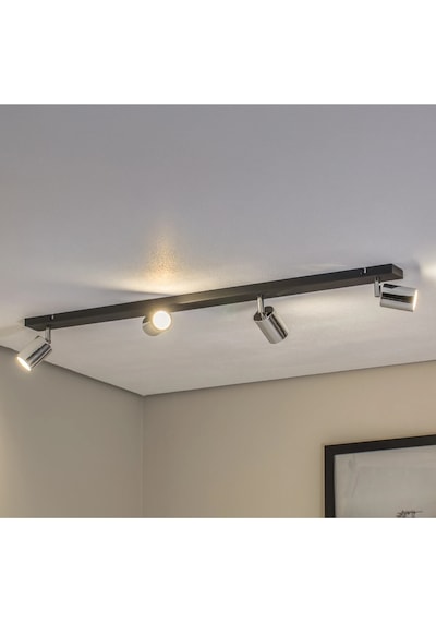 Mylights Gu10 Dörtlü 4 Lü Siyah Gövde Krom Başlıklı Hareketli Tasarruflu Led Tavan Spot Avize Krom