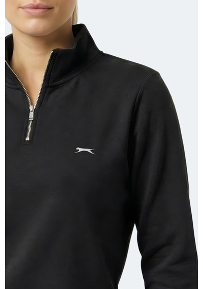 Slazenger Maxıs I Kadın Dik Yaka Fermuarlı Siyah Sweatshırt Siyah