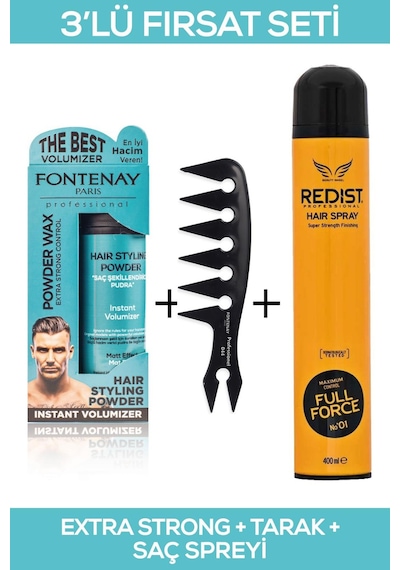 Fontenay Saç Şekillendirici Pudra Toz Wax Matt Effect + Şekil Tarağı + Saç Sprey 3'lü Set 27251675