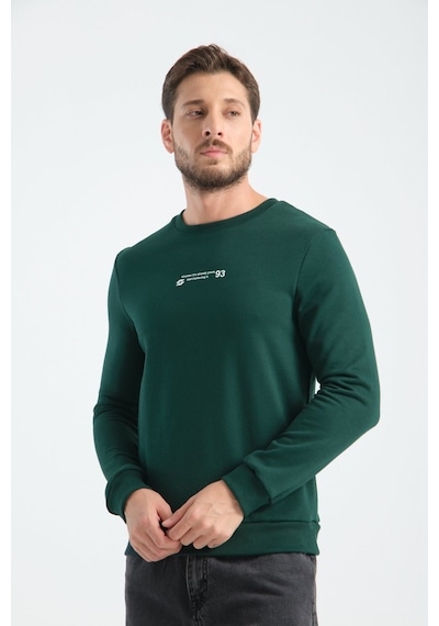 Shooter Sportwear Shooter Erkek Üç İplik Sweatshirt Regular Fit Pamuklu Bisiklet Yaka Günlük Spor Basic Koyu Yeşil