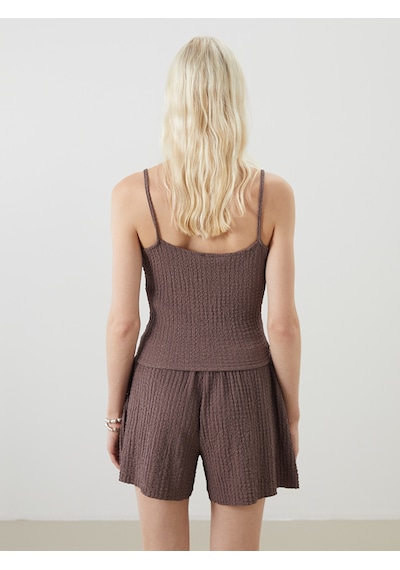 Lcw Vision Kahverengi U Yaka Dokulu Askılı Crop