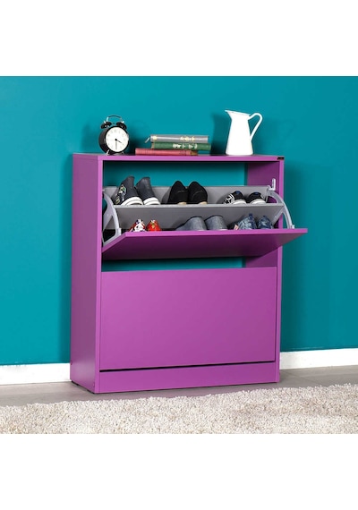 Flat Duo 2 Katlı Geniş Ayakkabılık Dolabı - Mor