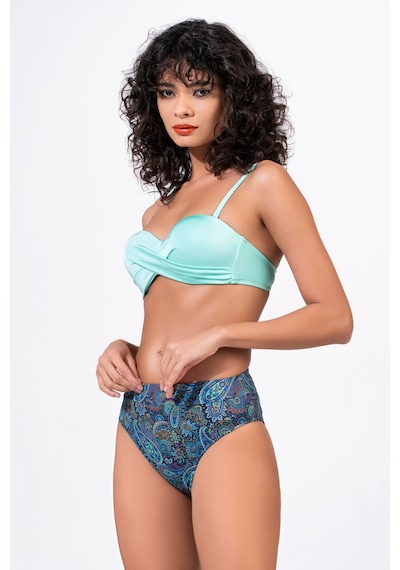 Endeep Kadın Desenli Yüksek Bel Çapraz Detaylı Destekli Bikini Takımı Mavi