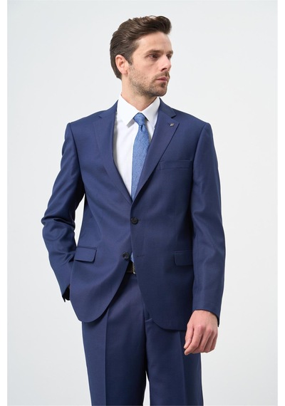 İmza Koyu Lacivert Kendinden Desenli Bez Ayağı Mono Yaka Tam Astar Çift Yırtmaç 2 Düğme 6 Drop Comfort Fit Classic Takım Elbise 1001245169 Koyu Lacivert