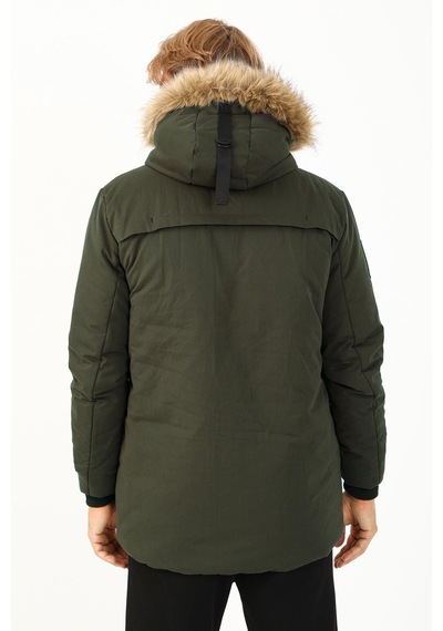 Maraton Sportswear Regular Erkek Kapşonlu Uzun Kol Basic Haki Parka 21302 Haki