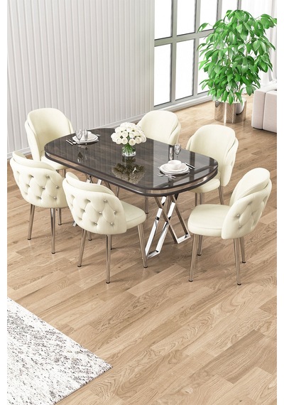 Canisa Zae Serisi 90x168 Lak Panel Antrasit Ironi Krom Ayak Masa Takımı 6 Krem Sandalye Antrasit İroni Masa Krem Sandalye Canisa Zae Serisi 90x168 Lak Panel Antrasit Ironi Krom Ayak Masa Takımı 6 Krem Sandalye Antrasit İroni Masa Krem Sandalye