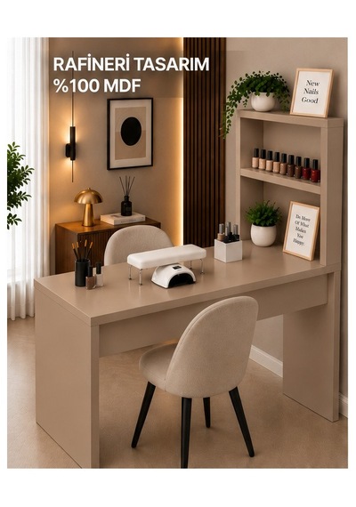 Pudra Manikür Masası Makyaj Masası Protez Tırnak Masası Çok Amaçlı Masa %100 Mdf Krem