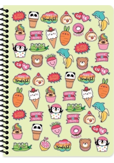 Çizgili 16x22 Cm 80 Yaprak Plastik Kapak Telli Defter 60 Gram Beyaz Sayfa Yeşil