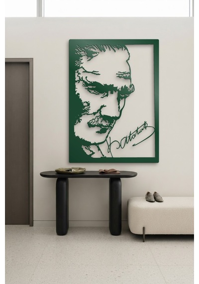 Atatürk Ve İmza Metal Duvar Tablosu - Duvar Sanatı - Duvar Dekoru - Yeşil