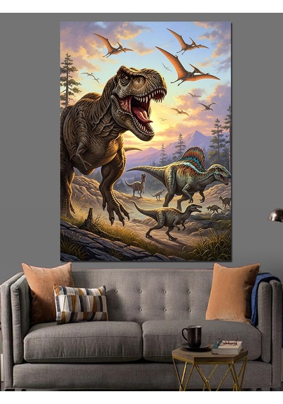 Ahşap Tablo Dinozorlar Vadisi Doğa Manzarası
