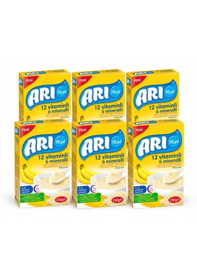 Arı Mama Pirinç Unu Sütlü Muzlu 250 Gr 6 Paket Yeni Ambalaj