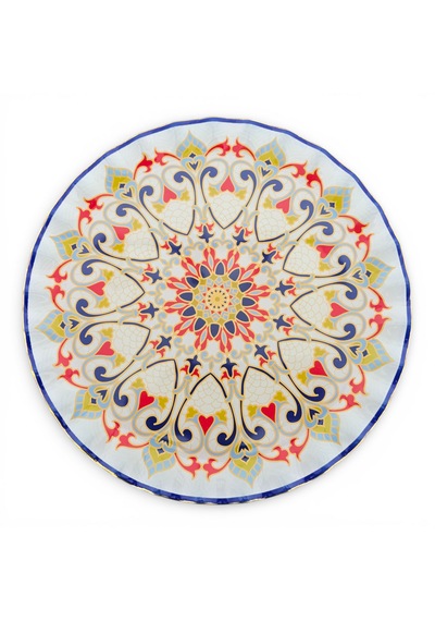 Sudedi Home Gerçek Altın Yaldızlı Desenli Cam Servis Tabağı 26 Cm 6 Adet Çok Renkli