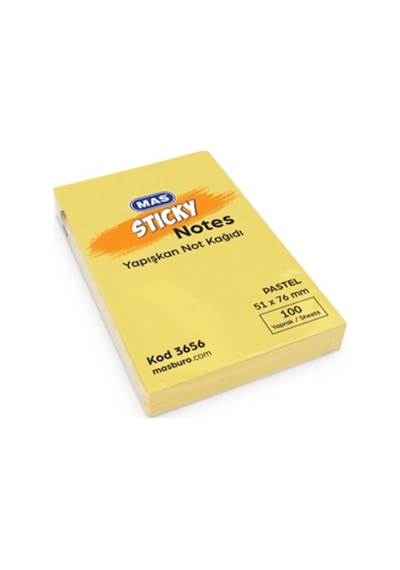 Mas Postit 100 Yaprak 51x76 Yapışkanlı Not Kağıdı Sarı - 3 Adet