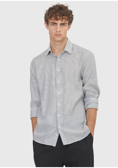 Ramsey Siyah Casual Fit Uzun Dokuma Casual Pamuk Karışımlı Gömlek Siyah, Ekru, Antrasit