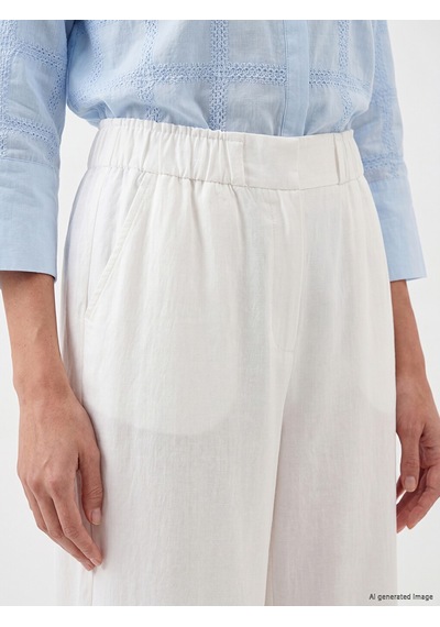 Lcwaıkıkı Classic Beyaz Beli Lastikli Geniş Paça Kadın Pantolon