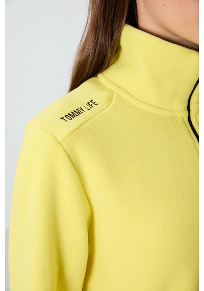 Tommy Life Limon Dik Yaka Fermuarlı Rahat Form Kadın Polar Sweatshirt - 97173 Limon Sarısı