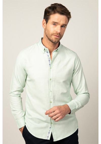 Tudors Erkek Slim Fit Dar Kesim Uzun Kollu Pamuklu Oxford Doku Kolay Ütülenebilir Mint Düğmeli Yaka Gömlek-25700-mint Yeşili Mint