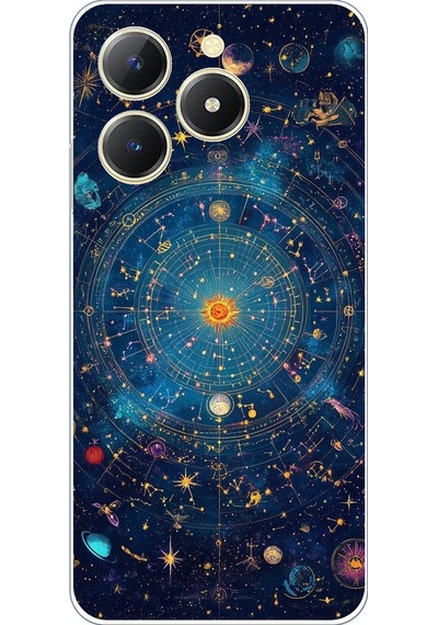 Realme C61 Uyumlu Yıldız Atlası Kozmik Rehber Baskılı Silikon Kılıf Renkli