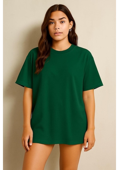 Düz Oversize Unisex Tişört Ycb6 Yeşil