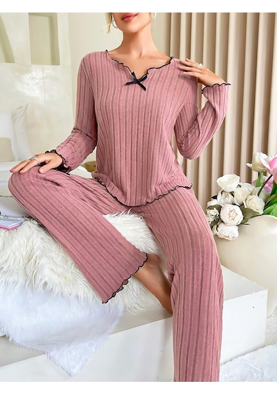 Bella Notte Gül Kurusu Pamuklu Fiyonk Detaylı Pijama Takımı