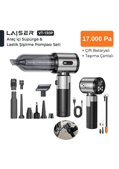 Laiser VT-130 17.000Pa 5 In 1 Pompa Özellikli Yedek Bataryalı Araç İçi süpürge