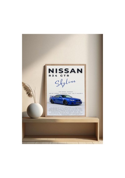 Nissan R34 Doğal Ahşap Çerçeveli Tek Parça Dekoratif Tablo Çok Renkli - 819006616 Çok Renkli
