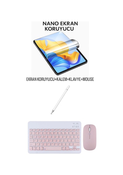 Xiaomi Mi Pad 5 11 Uyumlu Ekran Koruyucu Klavye Mouse Set Pembe