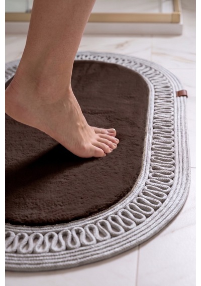 Banyo Paspası Takımı 60x100+40x60 Cm İç Trikot Acı Kahve & Gümüş