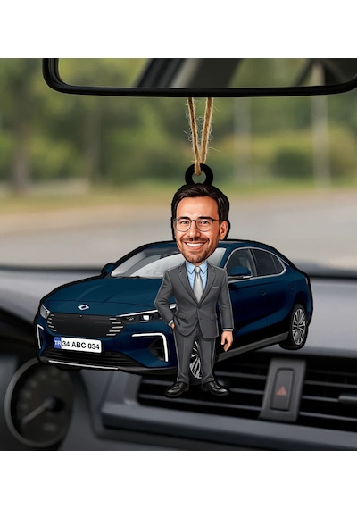 Bk Gift Kişiye Özel Erkek Gemlik Renk Togg Karikatürlü Ahşap Plakalı Araba Dikiz Ayna Süsü-2 , Arkadaşa Hediye, Sevgiliye Hediye, Araba Hediyesi Kobit