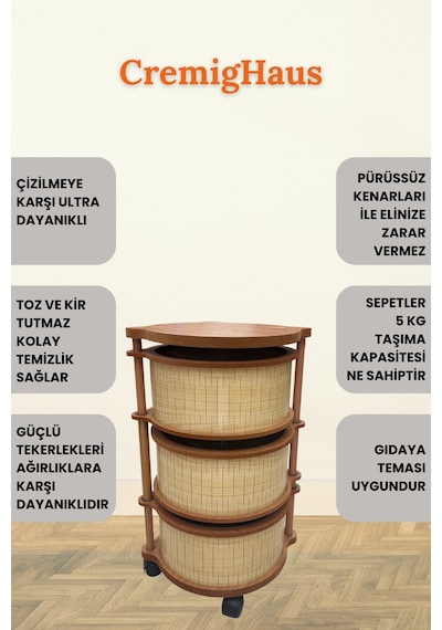 Ahşap Sebzelik Geleneksel Tasarım Yuvarlak Akça Desenli 3 X 5 Kg Kapasiteli Hazır Gönderim Diğer