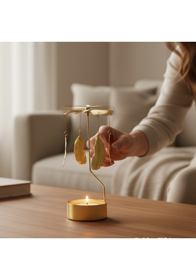 Gold Döner Yaprak Temalı Tealight Mumluk Dekoratif Masa Üstü Aksesuar Gold