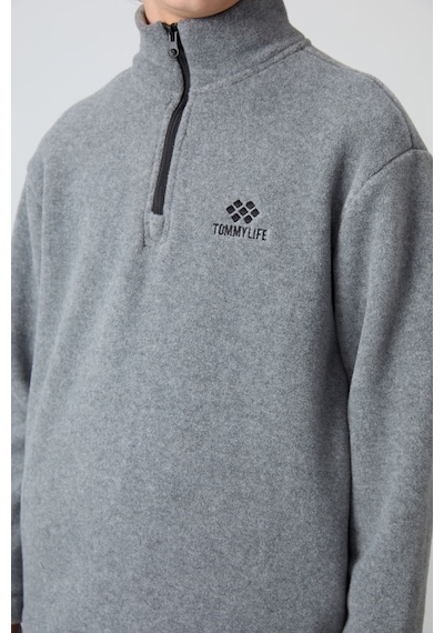Tommylife Tommy Life Gri Melanj Kalın Yumuşak Dokulu Standart Fit Nakışlı Polar Erkek Çocuk Sweatshirt - 11221 Gri Melanj