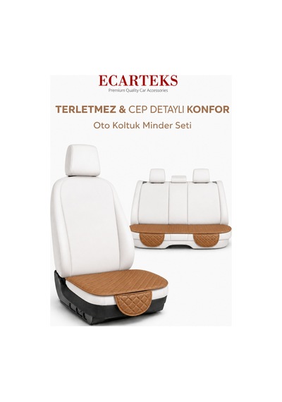 Ergonomik Cepli 3 Parça Oturak Deri Oto Minder Seti Taba