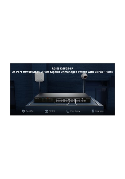 Ruıjıe Reyee Rg-es126fgs-lp 26 Port, 24 Port Megabit Poe, 180w, 2 Port Gigabit Uplink, 1 Port Gigabit Combo, Switch