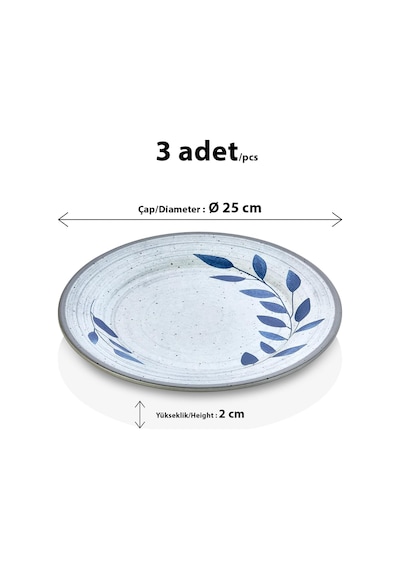 Happy Chef Selva Blu 3'lü Klasik Yuvarlak Tabak Seti, Ø 25 Cm - H.2 Cm, Thermoset Melamin Çok Renkli