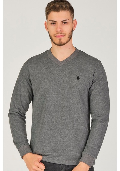 V4002 Dewberry V Yaka Erkek Sweatshırt-antrasit Antrasit