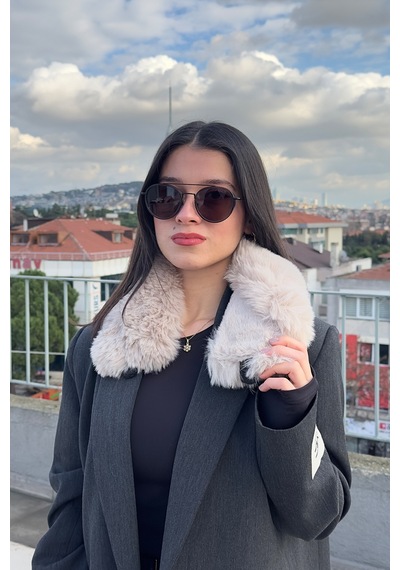 Mollycrush Suni Kürk Yumuşak Boyunluk Premium Mıktanıslı Kışlık Kadın Bej Peluş Boyunluk Bej