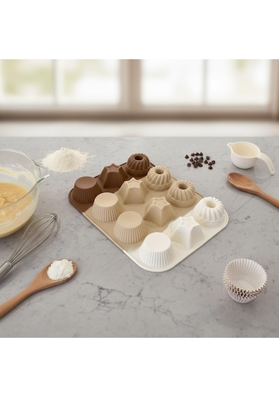 Premium 12 Bölmeli Silikon Muffin Ve Kek Kalıbı Seti - Yapışmaz Gıda Sınıfı Silikon, Isıya Dayanıklı Pişirme Kabı - Modern Degrade Tasarım 2 Renk Seçeneği Çok Renkli