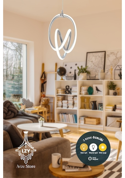 Valens Tekli Krom 3 Renk Işıklı Power Ledli Salon Mutfak Oda Hol Ledli Avize