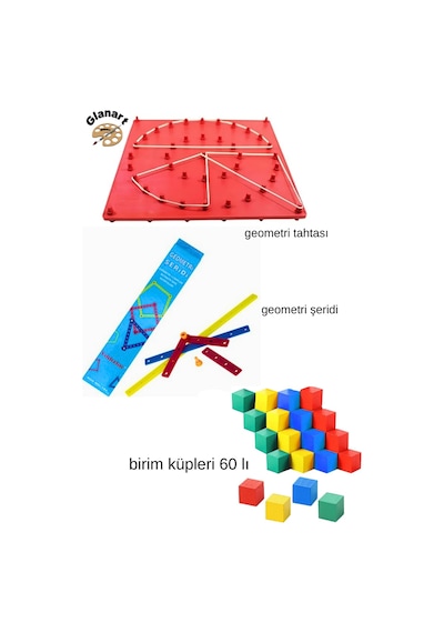 Matematik Metaryelleri Geometri Şeridi, Geometri Tahtası Ve Birim Küpleri 3 Ü Bir Arada