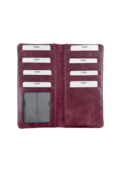 Shop Hakiki Crazy Deri Uzun Portföy Cüzdan Eskitme Görünümlü, Çoklu Kartlıklı Unisex Tasarım Bordo - 940987268 Bordo