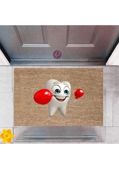 Kapı Önü Paspası Dekoratif Dijital Baskı Gülen Diş P-2429 Renkli