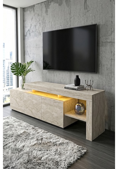 Luma Led Işıklı Tv Ünitesi 160 Cm - Modern Tv Sehpası Krem